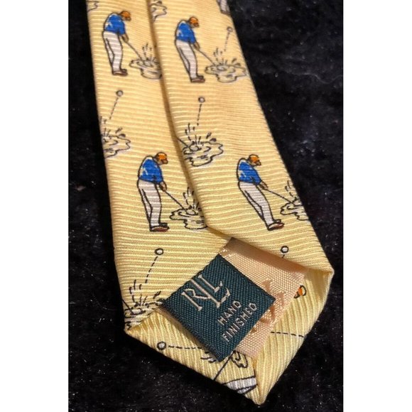 Lauren/Ralph Lauren Golf Neck Tie Yellow Silk Made in USA-EUC- - Picture 7 of 10